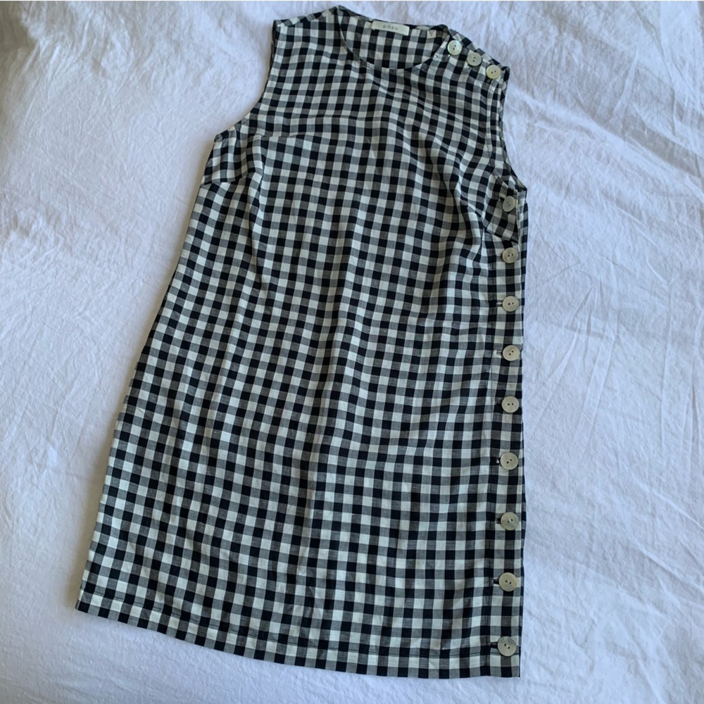 Doen Coralie Linen Button Sleeveless Mini Dress Marilyn Gingham Black White - Picture 6 of 12